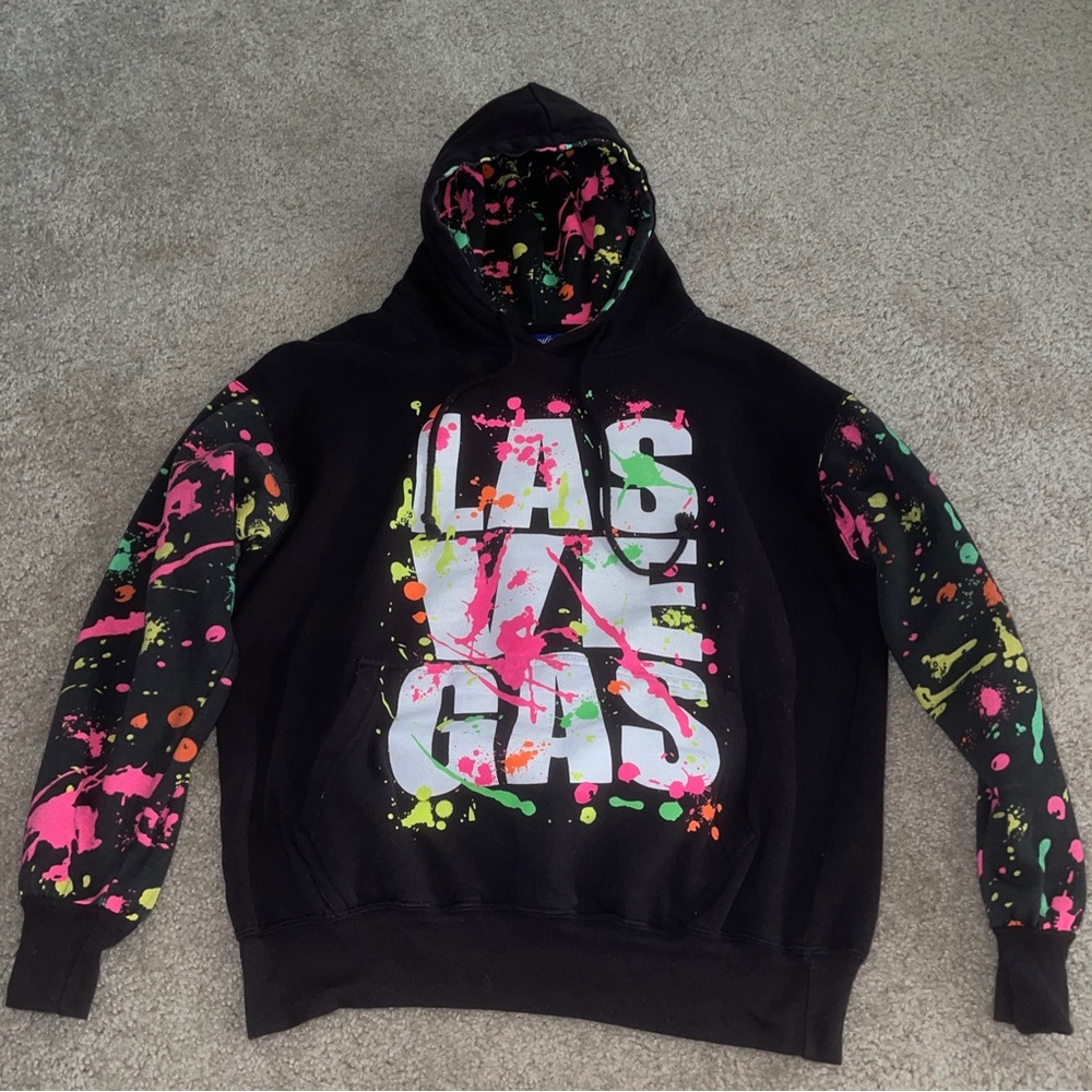 Vintage Las Vegas Paint Splatter Retro Black Pullover Hoodie Sz Small